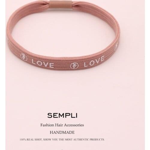 Sempli High Elasticity Nylon Printing LOVER Letters Elastic Hair Rubbers Bands For Womens Accessories para el cabello Hair