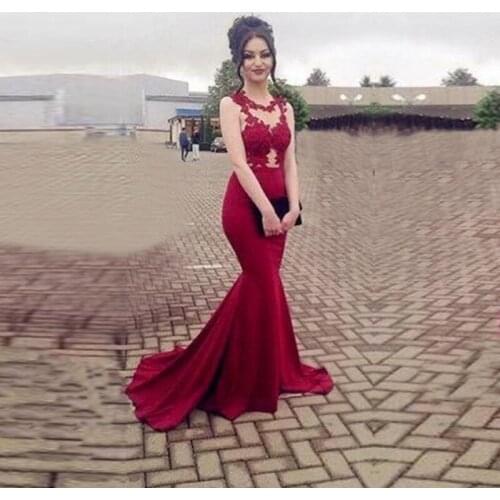 An090 Elegant Burgundy Formal Gowns Luxury Lace Appliques Evening Gowns Sexy Mermaid Evening Dress Noble Robe De Soiree
