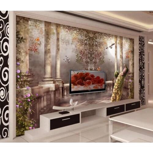 European pastoral Roman column stereo oil painting TV background wall beautiful scenery wallpapers
