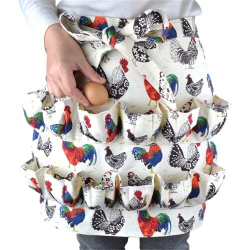 12 Pockets Cute Rooster Print apron Egg Collection Apron Farmhouse Chicken Duck Eggs Gathering Apron