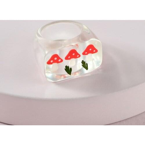 Geometric Square Mushroom Resin Chunky Rings Female Oversize Transparent Crystal Enamel Stacking Knuckels Hand Ring Jewelry