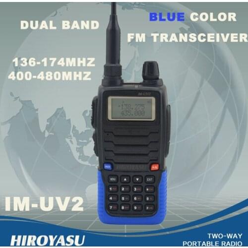 HIROYASU Blue Color IM-UV2 136-174MHz & UHF400-480MHz Dual Band 5W/3W 128CH FM 65-108MHz Portable Two-way Radio FM Transceiver