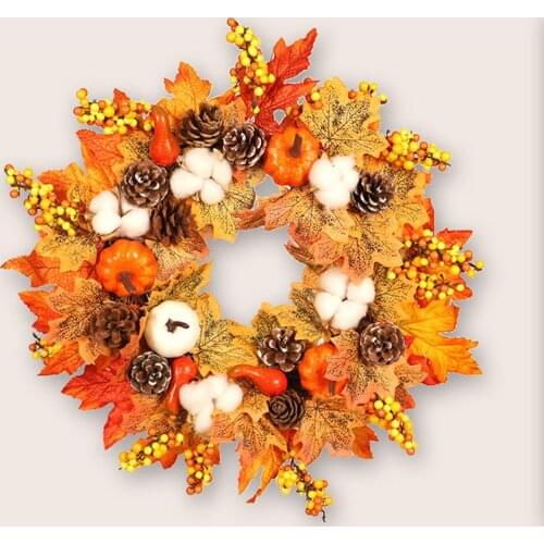 Halloween Cotton Pumpkin Wreath Home Decor Hanging Pendant Garland Autumn Door Ornament Artificial Fall Decorative Wreath 45cm