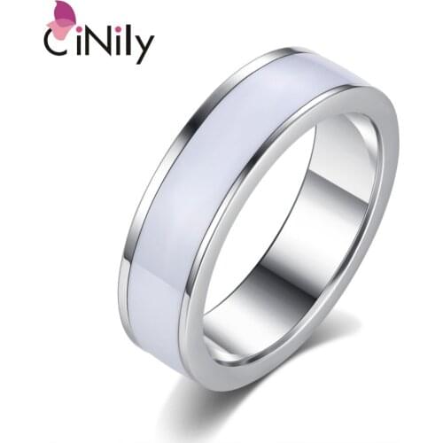 CiNily Created White Enamel Stainless Steel Wholesale Hot Sell for Women Jewelry Gift Ring Size 5.5-9 NJ11096