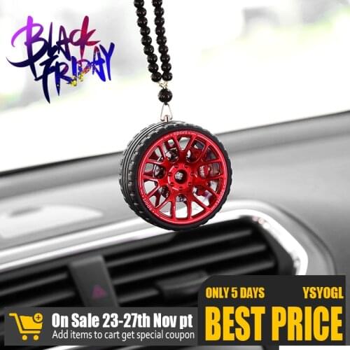 Creative Car Tire Ornament Decorations Pendant Wheel Hub Car Rear View Mirror Hanging Accessories Simulation Super Cool 3 Colors