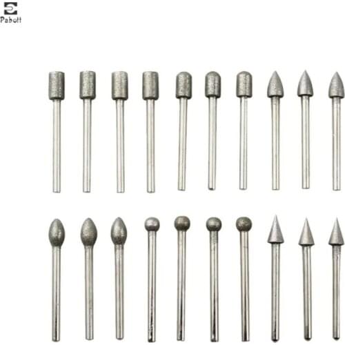 20 Pcs 3mm Shank Diamond Grinding Bits Head Mounted Burr Point Set For Jade Jewelry, Stone, Ceramic Grinding/ Carving/ Polishing