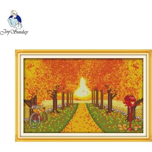 Joy Sunday Autumn Scenery Needlework DIY Cross Stitch Sets for Embroidery Kits Precise Printed Counted Cross Stitching Handmade