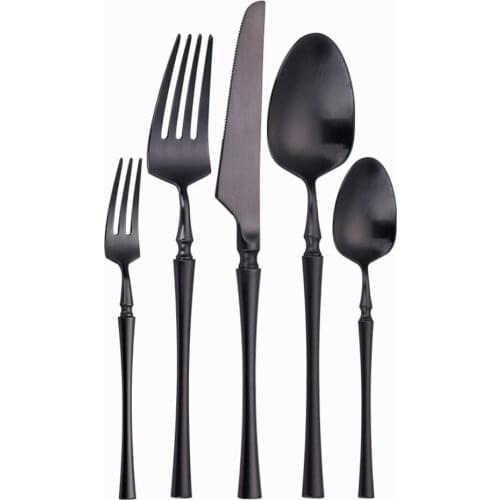 5Pcs/set 304 Stainless Steel Matte Black Cutlery Set Dinnerware Silverware Flatware Set Dinner Knife Fork Spoon Dropshipping