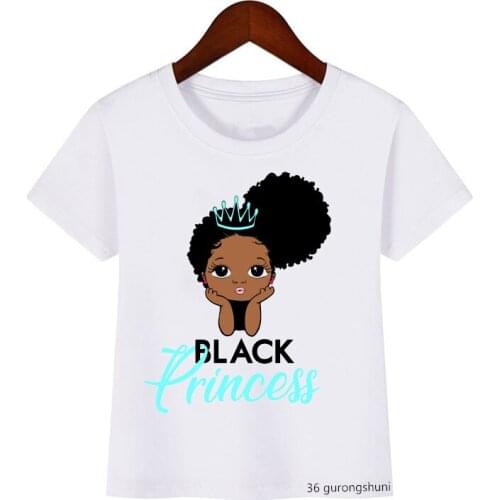 Newly Girls T-shirt Black Princess Black Girls Print Summer African Natural Curly Hair Christmas Girls Costume Tshirt