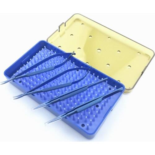 Ophthalmic surgical 4pcs titanium instruments set forcep needle holder scissor + Sterilization tray case