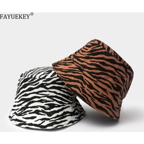 Zebra Pattern Flat Top FishermanS Hat Fashion New Spring Autumn Basin bucket Cap Women Hat Reversible Panama Cap