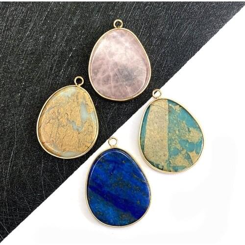 Drop-shaped Natural Stone Pendant 26x35mm Lapis Lazuli Charm Pendant for DIY Handmade Necklace Earrings Jewelry Accessories