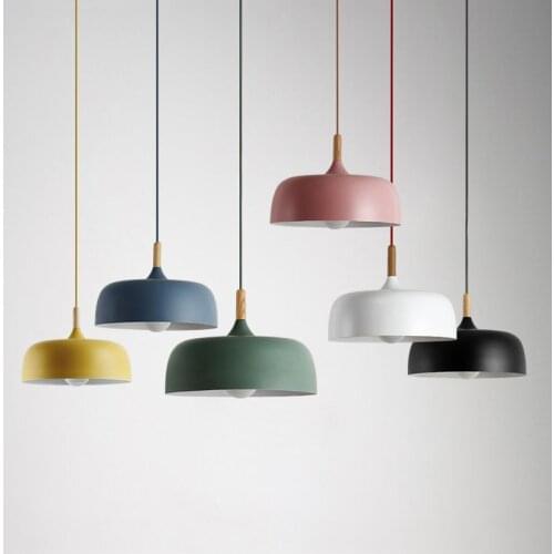 Nordic Hanging 6 Colors Pendant Light Post Modern Aluminium Solid Wood Pendant Lamp Dining Restaurant Cafe Pendant Light