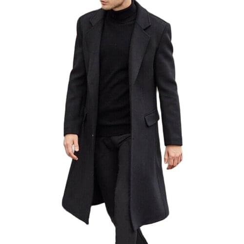Plus Size Winter Men Jacket Long Sleeve Buttons Jacket Overcoat Mid-length Trench Coat Jacket