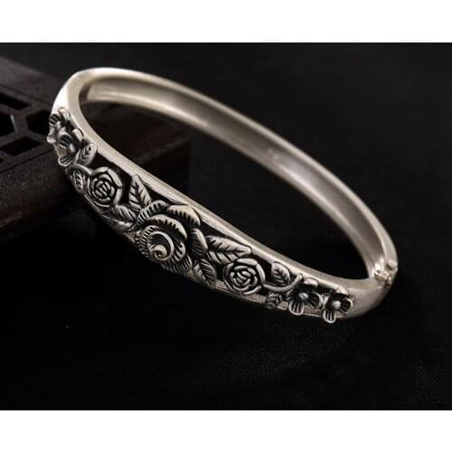 Silver, S990, silver and silver, Korean version, antique, old roses, relief, matte, matte, silver, bracelet, wholesale