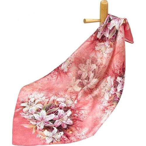 High-quality Pure Silk Scarf Women Bandana Female Hair Scarf Top Womens Natural Silk Square Headband Head Scarf for Women Lily