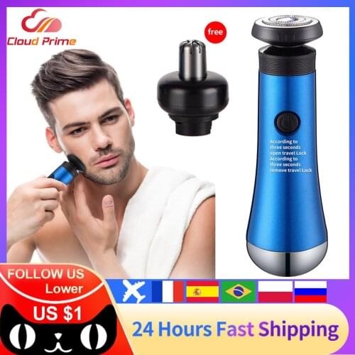 2 In 1 4D Mens Rechargeable Bald Head Electric Shaver Floating Heads Beard Nose Ear Hair Trimmer Razor Clipper Facial Brush