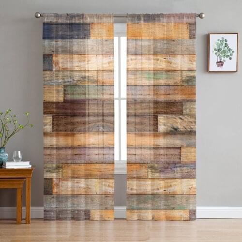 Vintage Wood Texture Modern Curtains For Living Room Transparent Tulle Curtains Window Sheer For The Bedroom Accessories Decor
