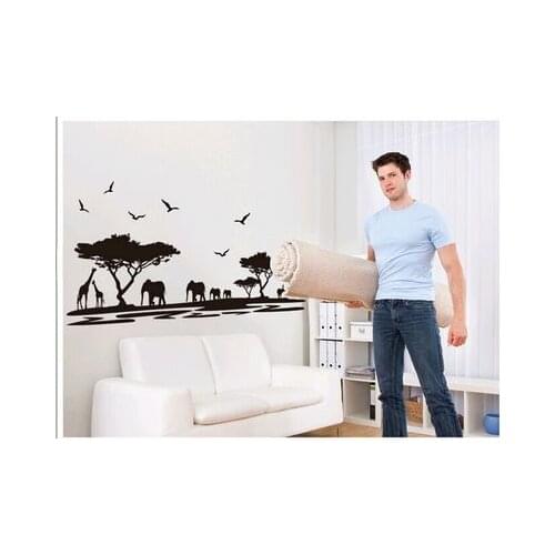 High Quality Large 75*160cm Grasslands Animal Modern Home Decal Wall Sticker Family Tree Home Decal Still Life Africa Scenery