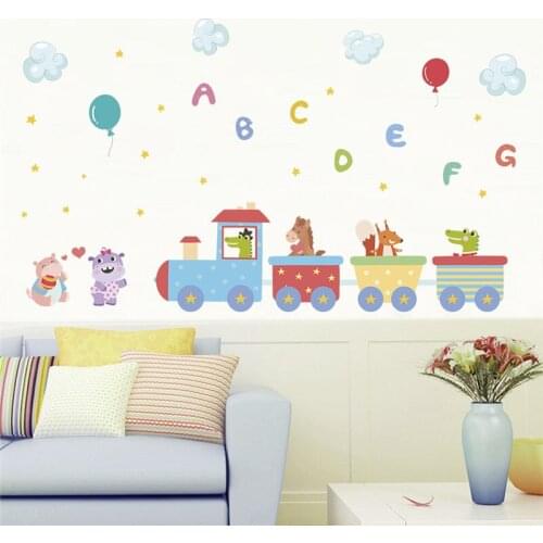 Funny Animals Drive Train Wall Stickers For Kids Room Decoration Horse Tiger Safari Mural Art Diy Pvc Nursery Home Decals