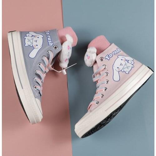 Harajuku Style Lolita Shoes Girl High-top Hand-painted Cartoon Dog Women Sneakers Japanese Womens Kawaii Student Canvas Shoes