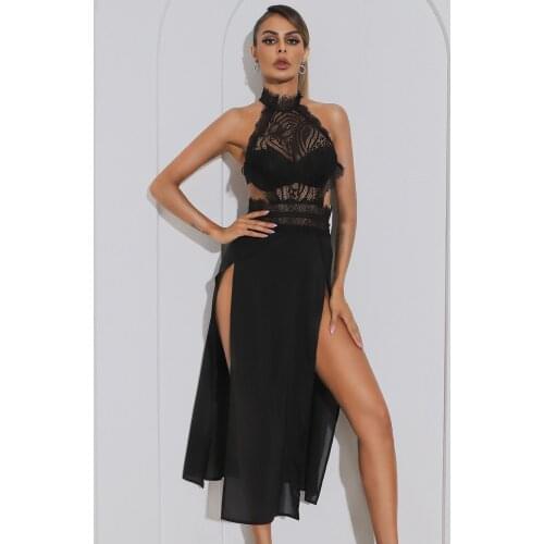 Women Halter Backless Bandage Dress Black Long Lenght Club Dress Celebrity Evening Party Dress Vestidos