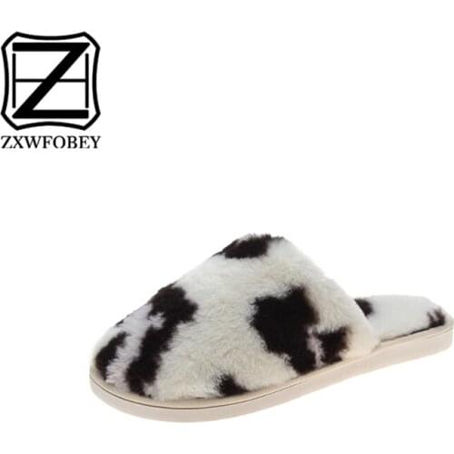 ZXWFOBEY Women Flat Non-slip Fox Fur Slides Women Furry Slippers Ladys Plush Fur Slippers Fur Shoes Women Shoes Hot