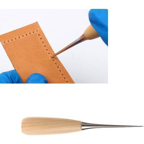 1PCS Wooden Handle Hole Punches Leather Drillable Stitching Sewing Awl Repair DIY Gadget Tool Leather craft Accessories