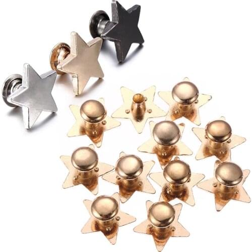 10pcs Metal Star Pentagram Stud Rivet Spike Punk Screw for Leather Bags Shoes DIY Craft Decor