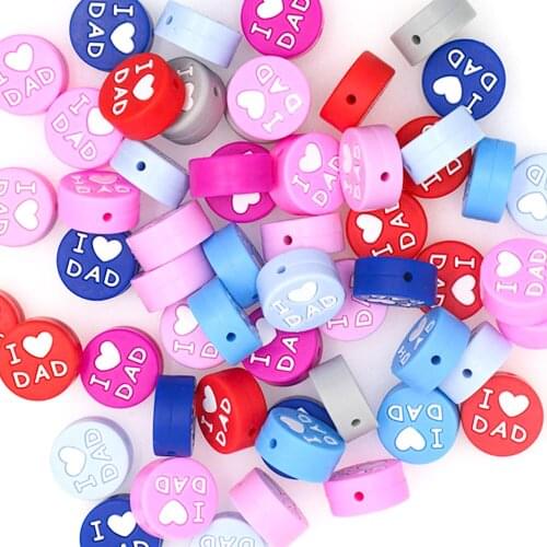 Kovict 10pcs I Love Dad Silicone Beads Food Grade Products Baby Teething Toys DIY Pacifier Chain Pendant Jewelry Making