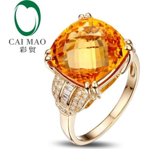 14k Yellow Gold 8.20ct Cushion Flawless IF Citrine Pave Set Diamond Engagement Ring