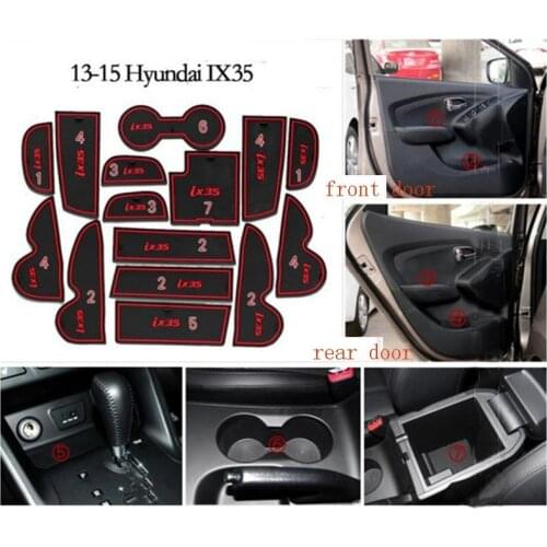 15 pcs Car-Styling Anti Non Slip Car stickers Interior Door Groove Cup Gate Slot Mat Pad For Hyundai IX35 2013-2015 GPS Holder
