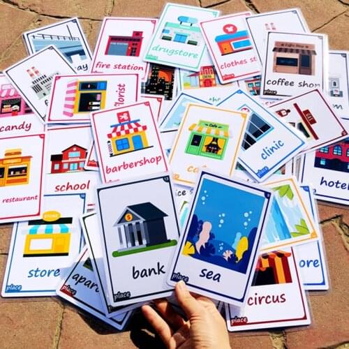 42pcs Location English Learning Flash Cards For Children Place Name Early Cognitive Educational Cards Teacher Teaching Aids
