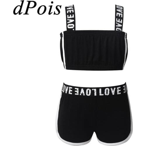 Teens Girls Ballet Gymnastics Set Wide Straps Tube Top + Bottoms Children Tankini Activewear Kids Tracksuit Sweatsuit Outfit