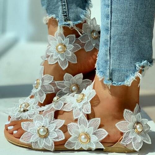 Bohemian Sandals Womens Summer Footwear Fashion Casual Floral Pearl Flat Sandals Toe Ring Beach Shoes Sandal Zapatos De Mujer