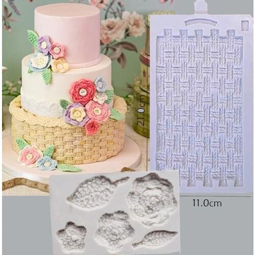 Rustic Weave Basket Knit Cake Border Silicone Mold Fondant Cake Decorating Tool Gumpaste Sugarcraft Chocolate Form Bakeware Set