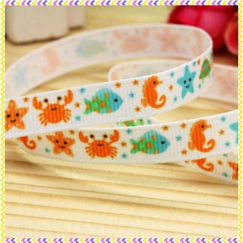 DHK 3/8'' 5yards sea animals printed grosgrain ribbon headwear hair bow diy party decoration OEM Wholesale 9mm E1241