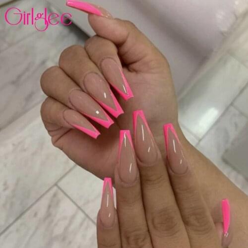 Long False Nails With Design 24pcs Fake Nails Full Cover Nail Tips Leopard Print Ombre Glitter Detachable Finished Fingernails