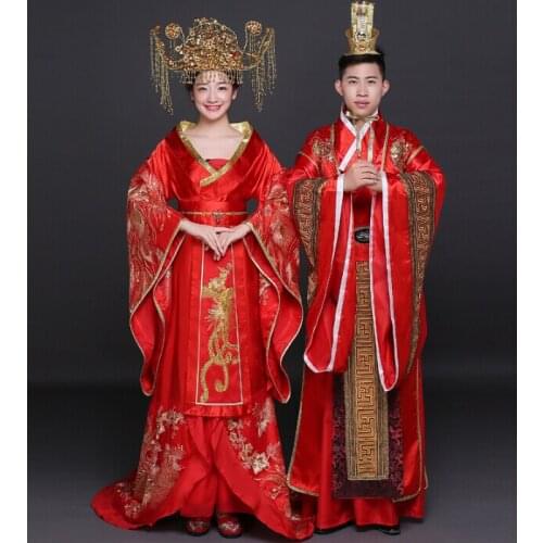 Chinese traditional dress Wedding Red Cheongsam Han Chinese clothing Ancient