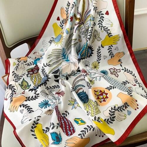 KOI LEAPING new summer decoration woman fashion scarves popular flower printing 70cm small square scarf soft headscarf hot gift