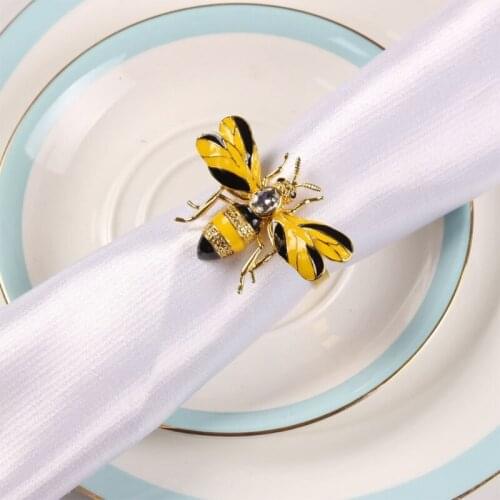 Napkin Rings Set of 6, Bee Metal Napkin Rings Tablecloth Accessories, Dinning Table Setting Gold Napkin Buckle Napkin Holder Rin