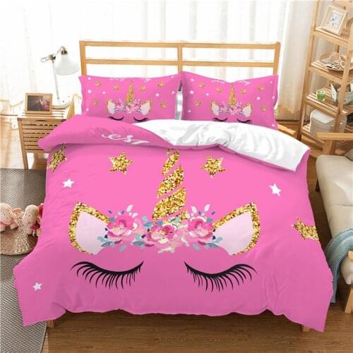 Unicorn Duvet Set Double Size 3D Cartoon Bedding Set Twin bed cover Kids Bed Linen Home Textile Bedclothes