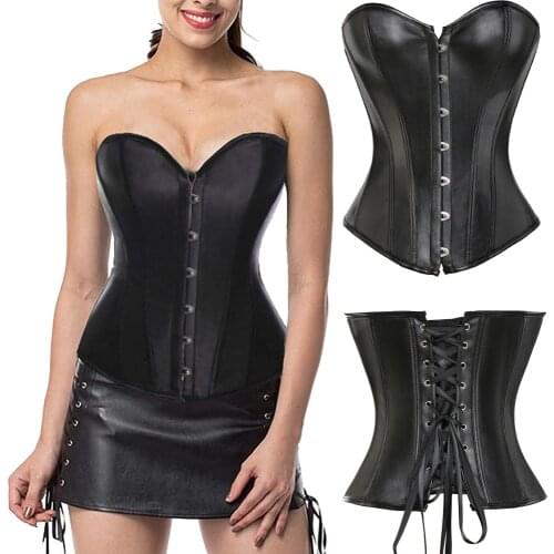 Waist Trainer Corset Satin Sexy Strong Boned Corset Lace Up Overbust Waist Cincher with G-String S-6XL Bustier Body Shaper Top