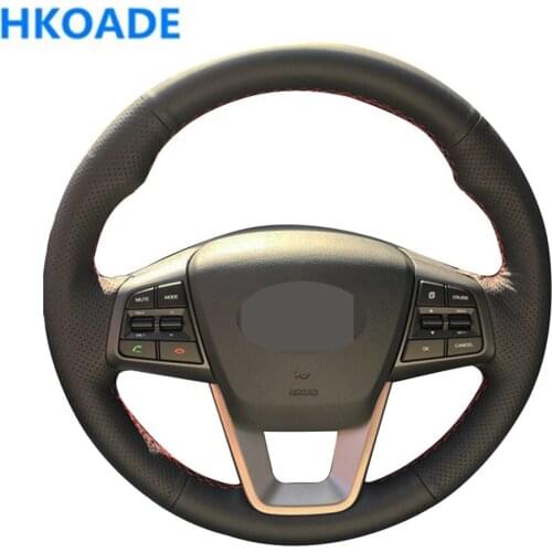DIY Hand-stitched Black Artificial Leather Car Accessories Steering Wheel Cover For Hyundai Ix25 2014-2016 Creta 2016-2017