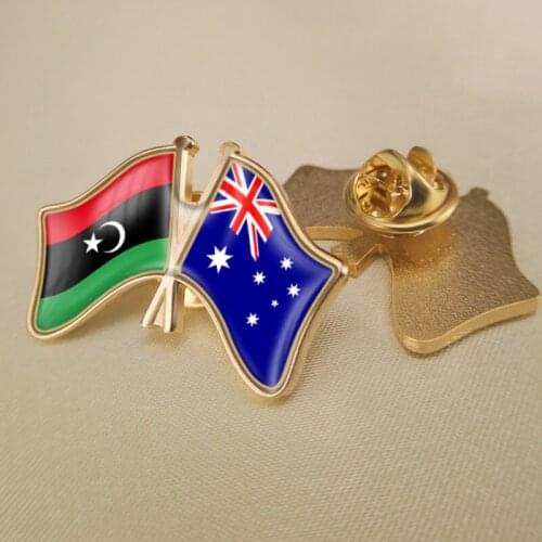 Libyan Arab Jamahiriya and Australia Crossed/Double/Friendship Flags Lapel Pins/Brooch/Badges