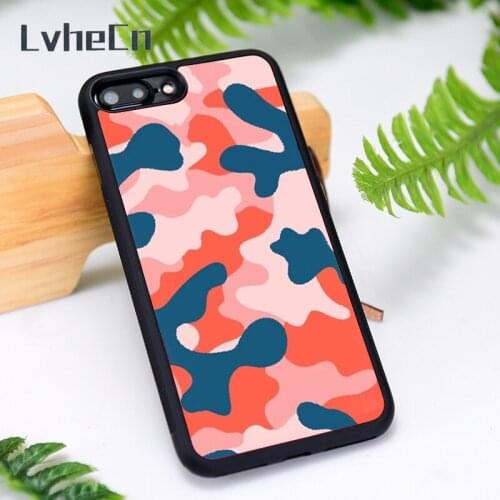 LvheCn Silicone Rubber Phone Case Cover for iPhone 6 6S 7 8 Plus X XS XR 11 12 Mini Pro Max Blue & Red Camo