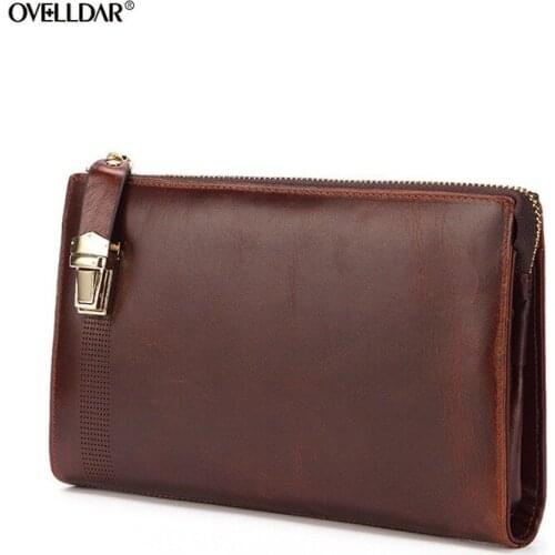 Mens Long Money Bag Genuine Leather Wallet Large Capacity Business Vintage Card Holder Coin Purse Men Handbag Clutch Bags