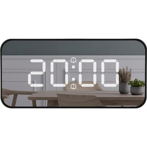LED Mirror Alarm Clock Chargeable Table Clock 12H/24H Digital Alarm Clock Temperature Clock Digital Thermometer