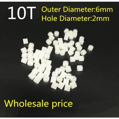 Wholesale 20PCS/50PCS/100PCS/200PCS 102A 0.5M 6mm 2mm Motor Shaft Engine Gear 10Teeth 10T For R/C Helicopter Robot Car Toy Parts