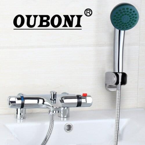 OUBONI Chrome Brass torneira da banheira Bathtub Sink New Wall Mounted Mixer Taps Basin Faucet Set Thermostatic Faucets